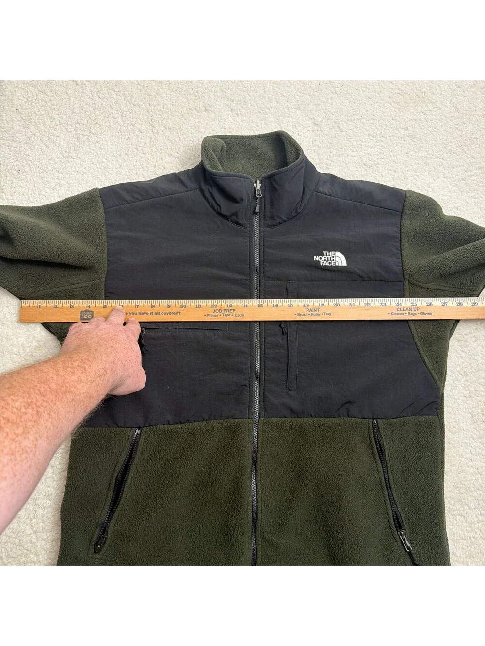 The North Face Denali Fleece Jacket Mens L Olive Green Black Polartec Full Zip